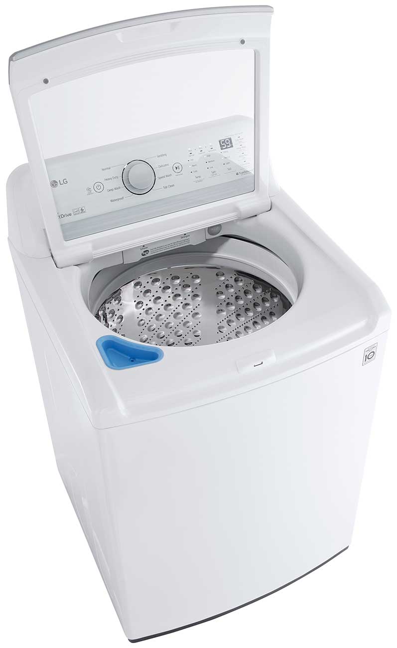 LG 5 Cu. Ft. Top Load Washer WT7150CW Empty with an Open Lid

