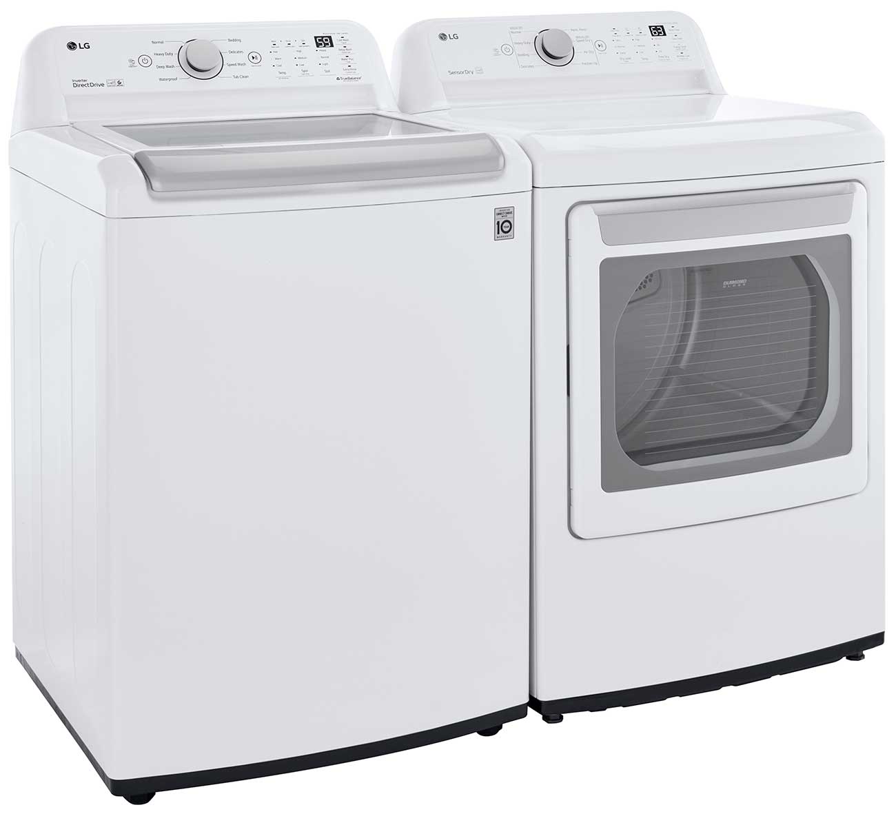 Empty LG Dryer next to an Empty LG 5 Cu. Ft. Top Load Washer WT7150CW
