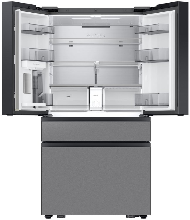 Large image of Samsung Bespoke 23 Cu. Ft. Counter Depth 4-Door French Door Refrigerator With AI Family Hub+ 36-Inch Wide in Stainless Steel - RF90F23EECRAA