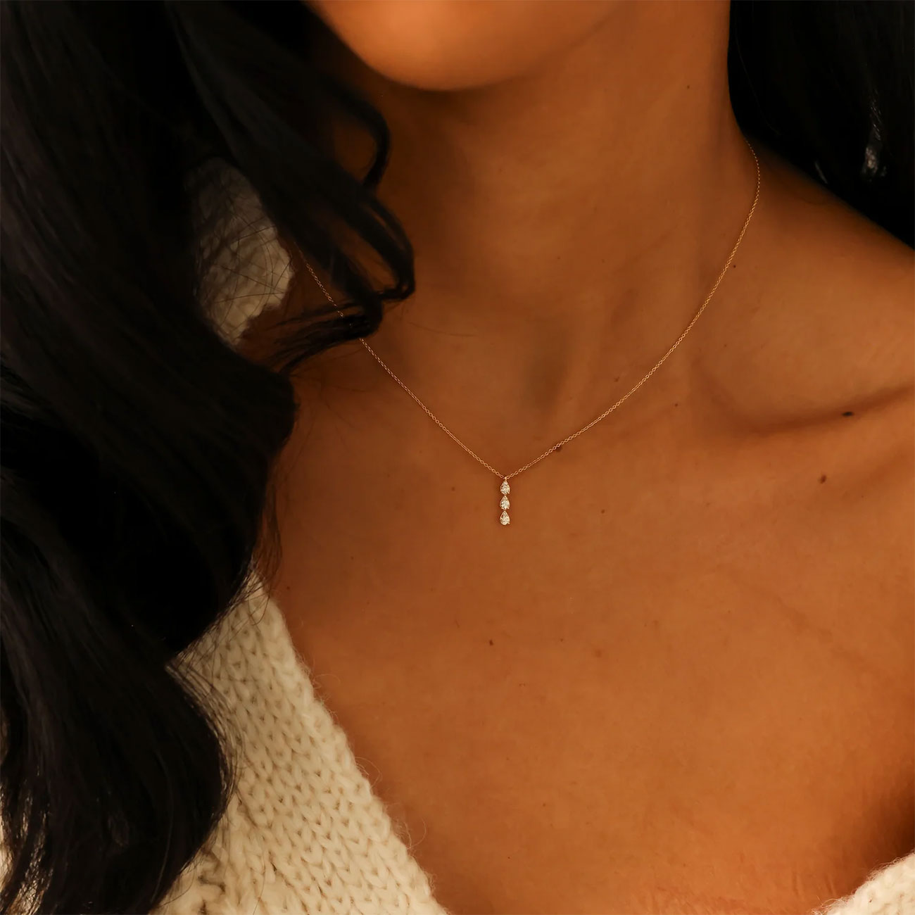 Model wearing Dana Rebecca Designs Sophia Ryan Triple Teardrop Necklace