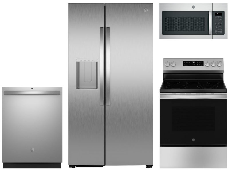 Large Image of Side-By-Side Refrigerator Appliance Package With Electric Range
