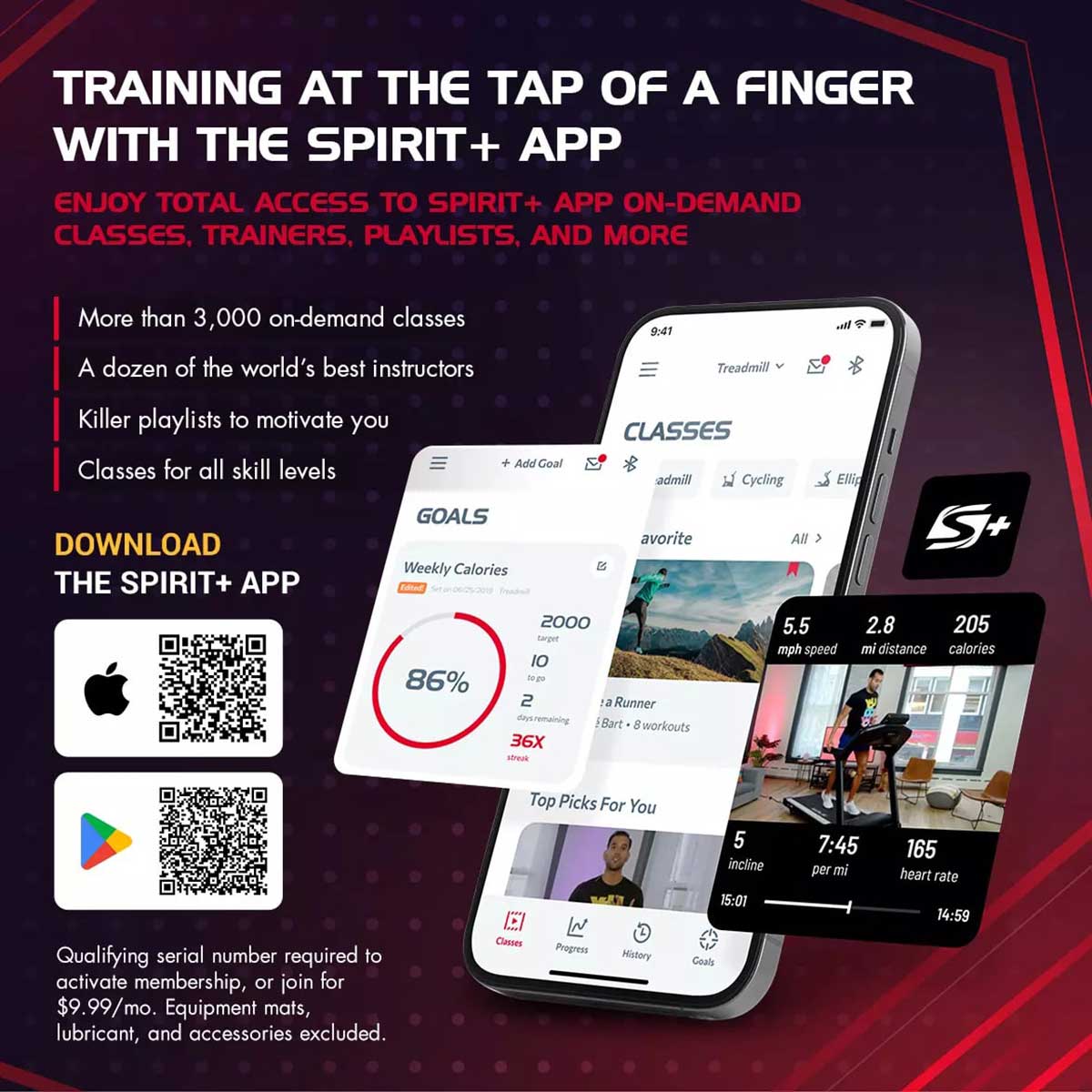 Spirit Fitness App Detail Specs