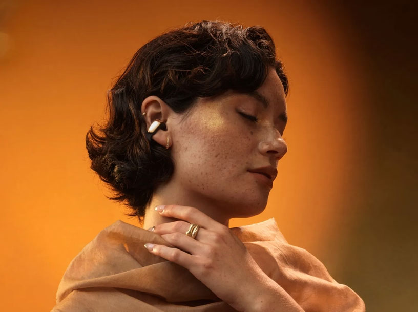 View of Model Wearing Bose Earbuds
