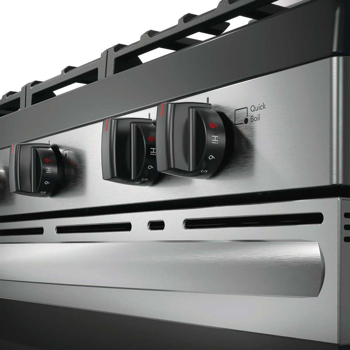 Close-up angle view of control knobs.