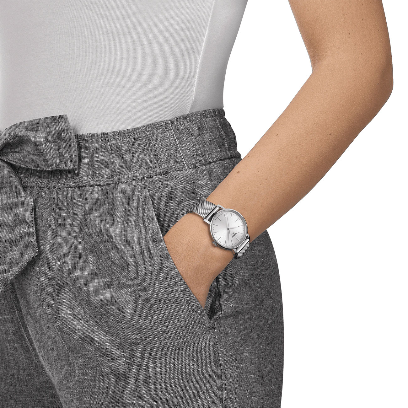 Lifestyle View of the Everytime Lady Silver Dial & Mesh Stainless Steel Bracelet Watch