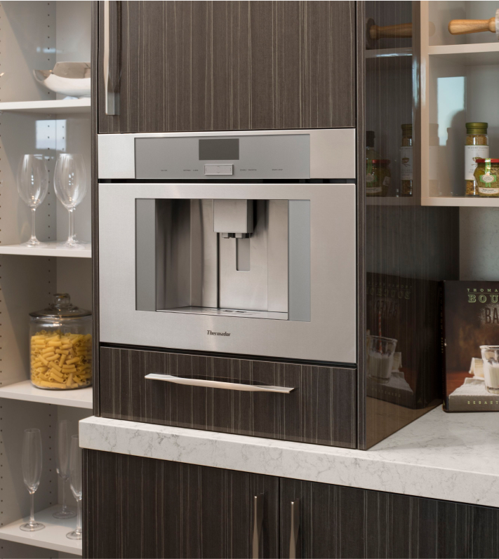 Elegant kitchen featuring a Thermador built-in coffee machine, with a stylish design and premium features