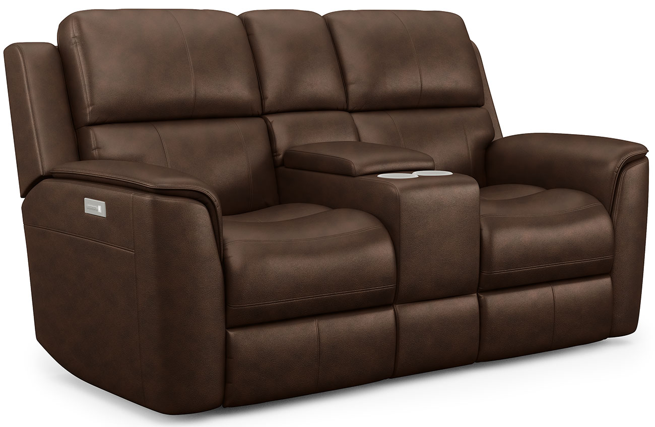 Henry Leather Power Reclining Loveseat - Angled View