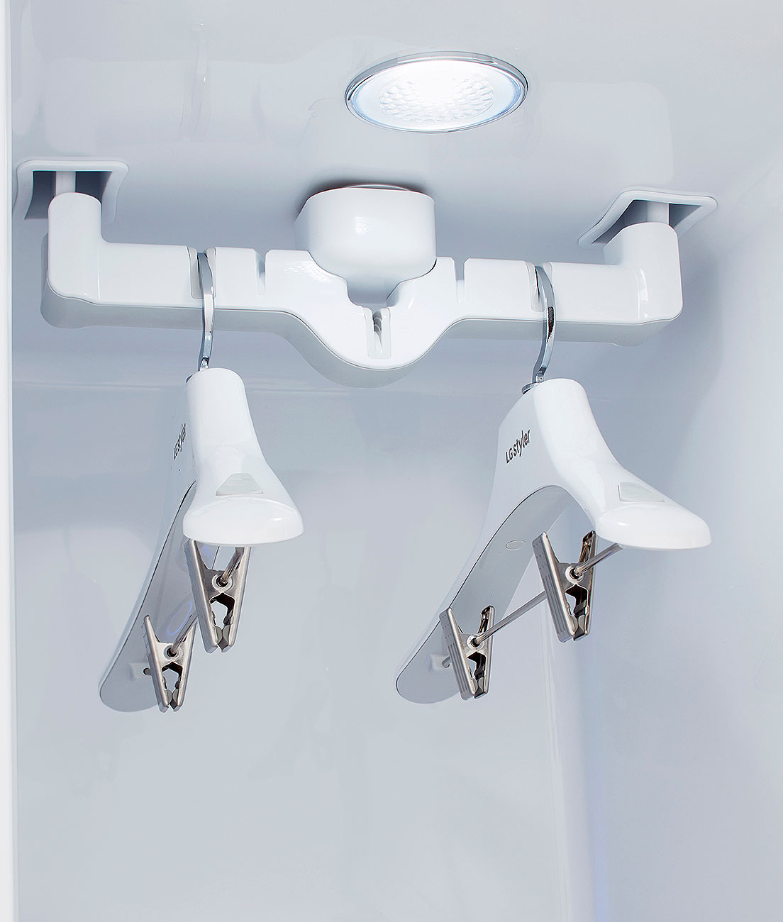 Close view of moving hangers