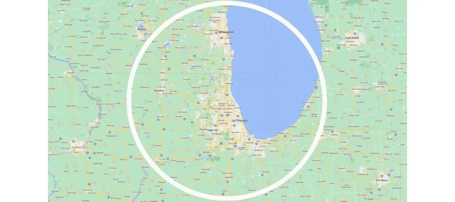 A map of Abt's local delivery and installation area. everything within our service area is outlines in white