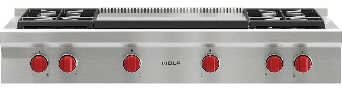 Wolf 48" Stainless Steel Gas Rangetop With 4 Burners And Infrared Dual Griddle