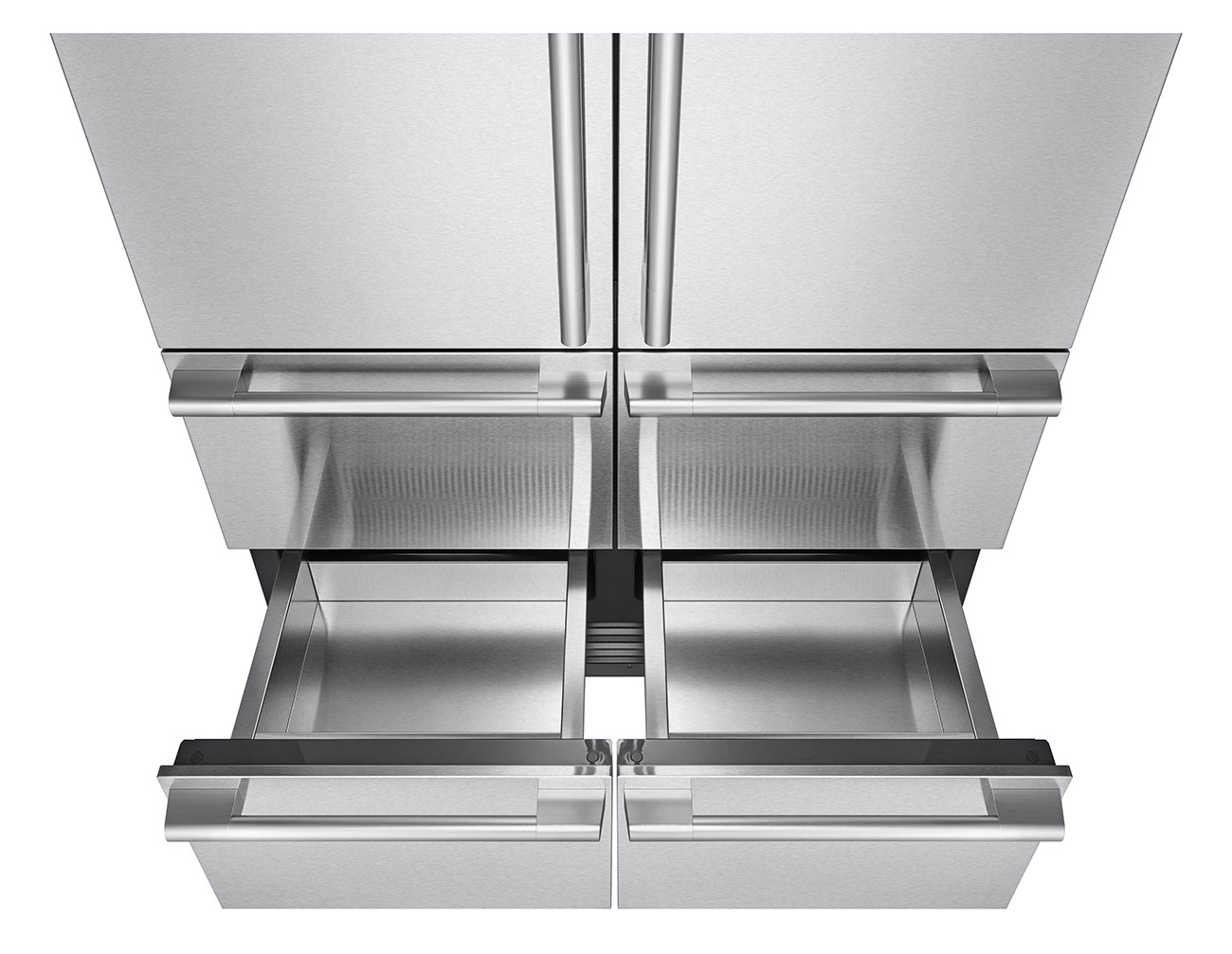 Closeup Top View of Freezer Drawers Open