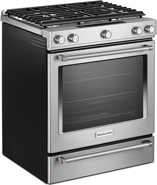 Large image of KitchenAid ADA 30" Stainless Steel Slide-In Convection Gas Range With Baking Drawer