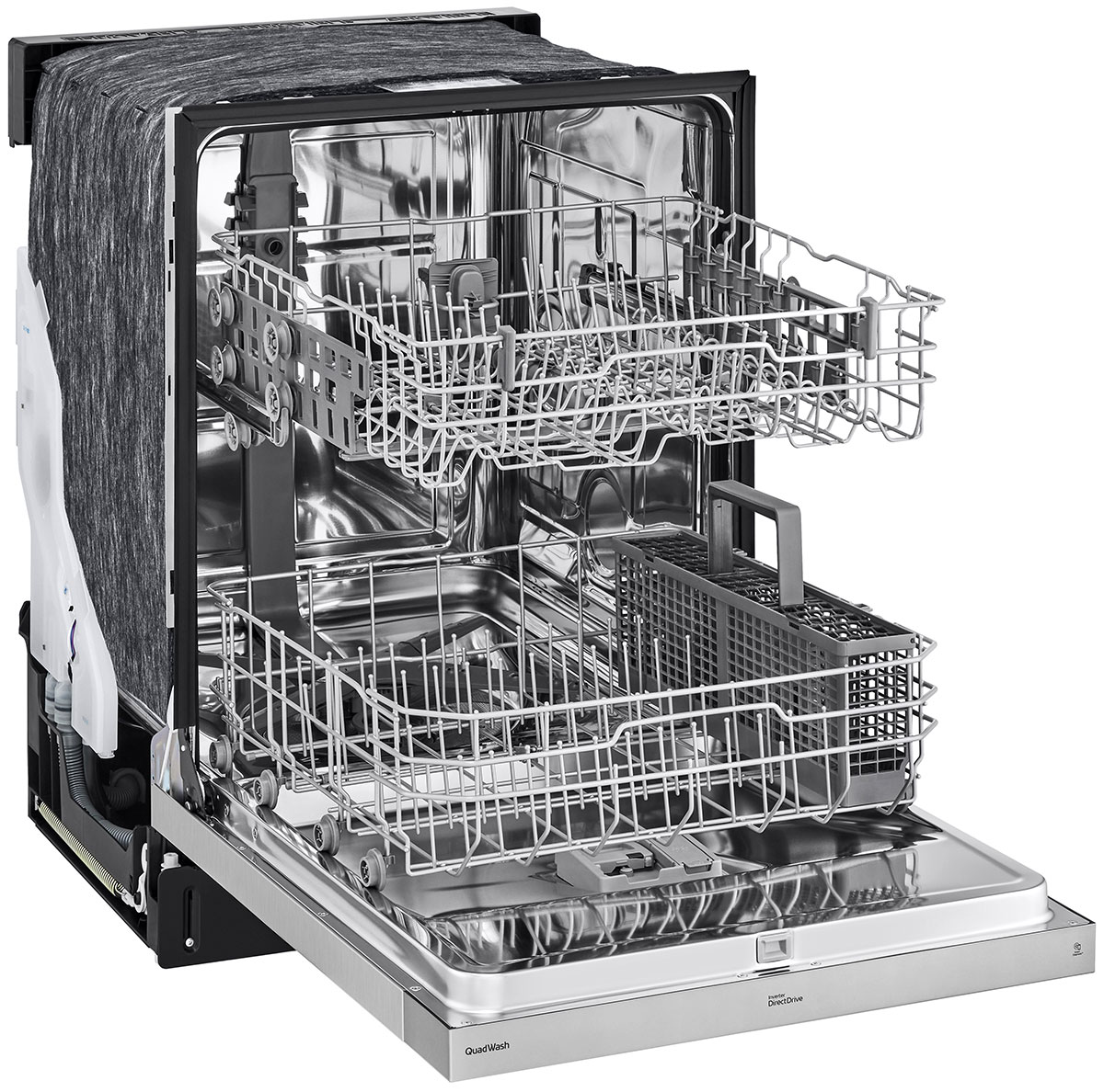 Stainless Steel LG Dishwasher Showing Empty Dish Racks