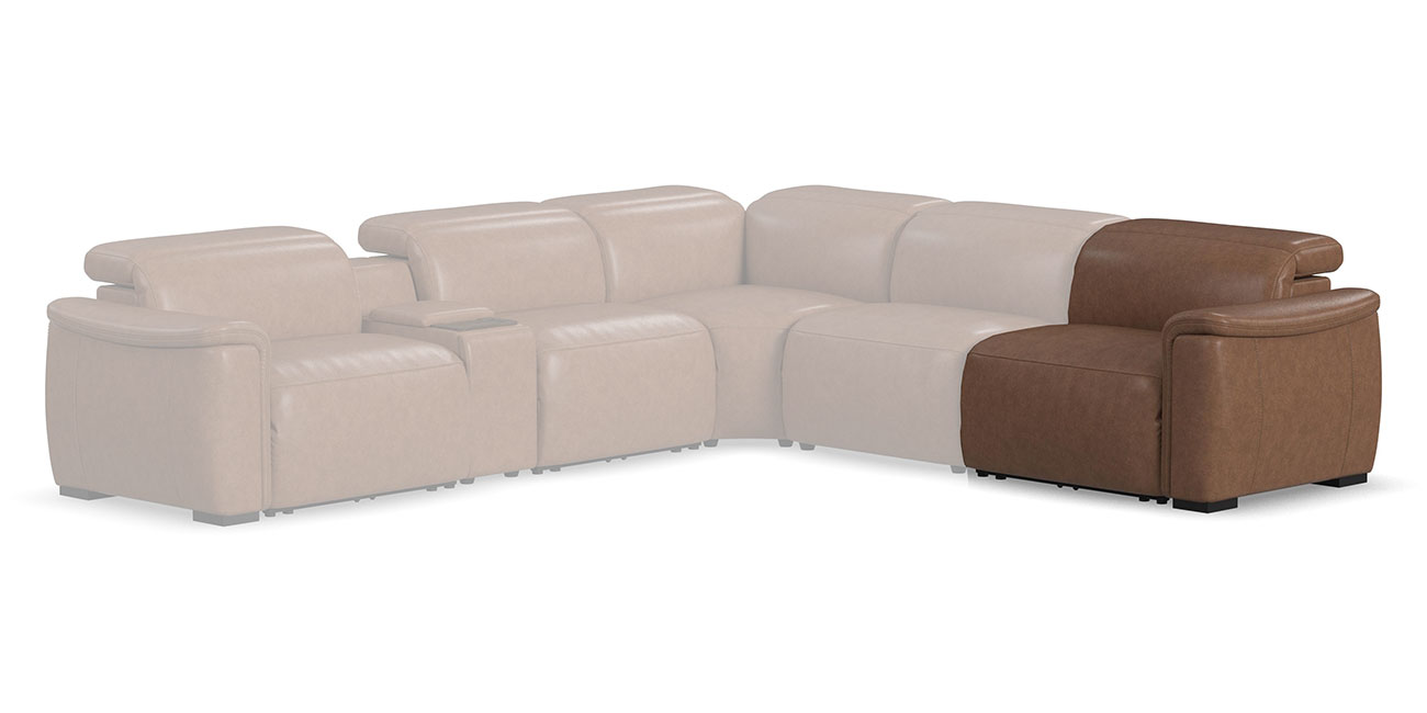 Front angled view of Flexsteel Camden RAF Power Recliner in Dusty Taupe Leather