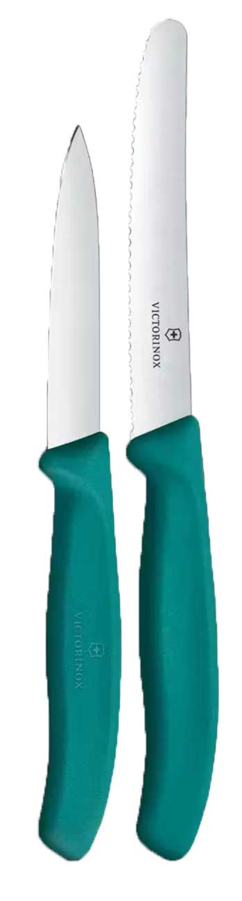 Front view of Swiss Classic Paring Knife Set in Green