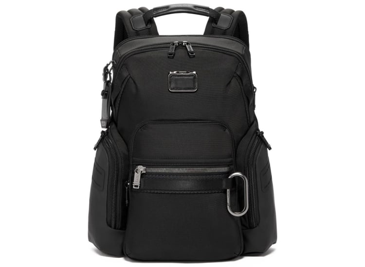 carabiner leather backpack AllSaints Men's Black One Size resistant exterior for durability and protection AllSaints Carabiner Leather Backpack in