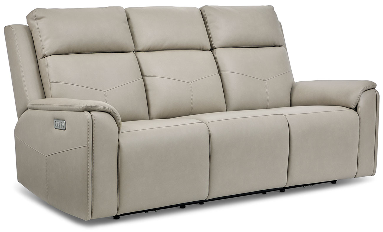 Angled view of Flexsteel Vernon Power Reclining Sofa in Dove Grey