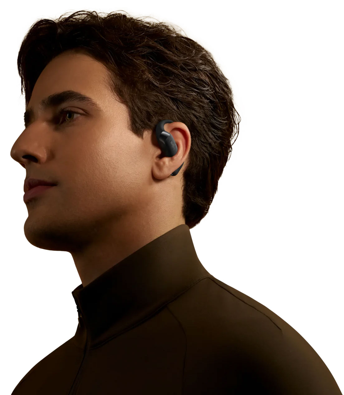Man Wearing Shokz Open-Ear Earbuds Outdoors
