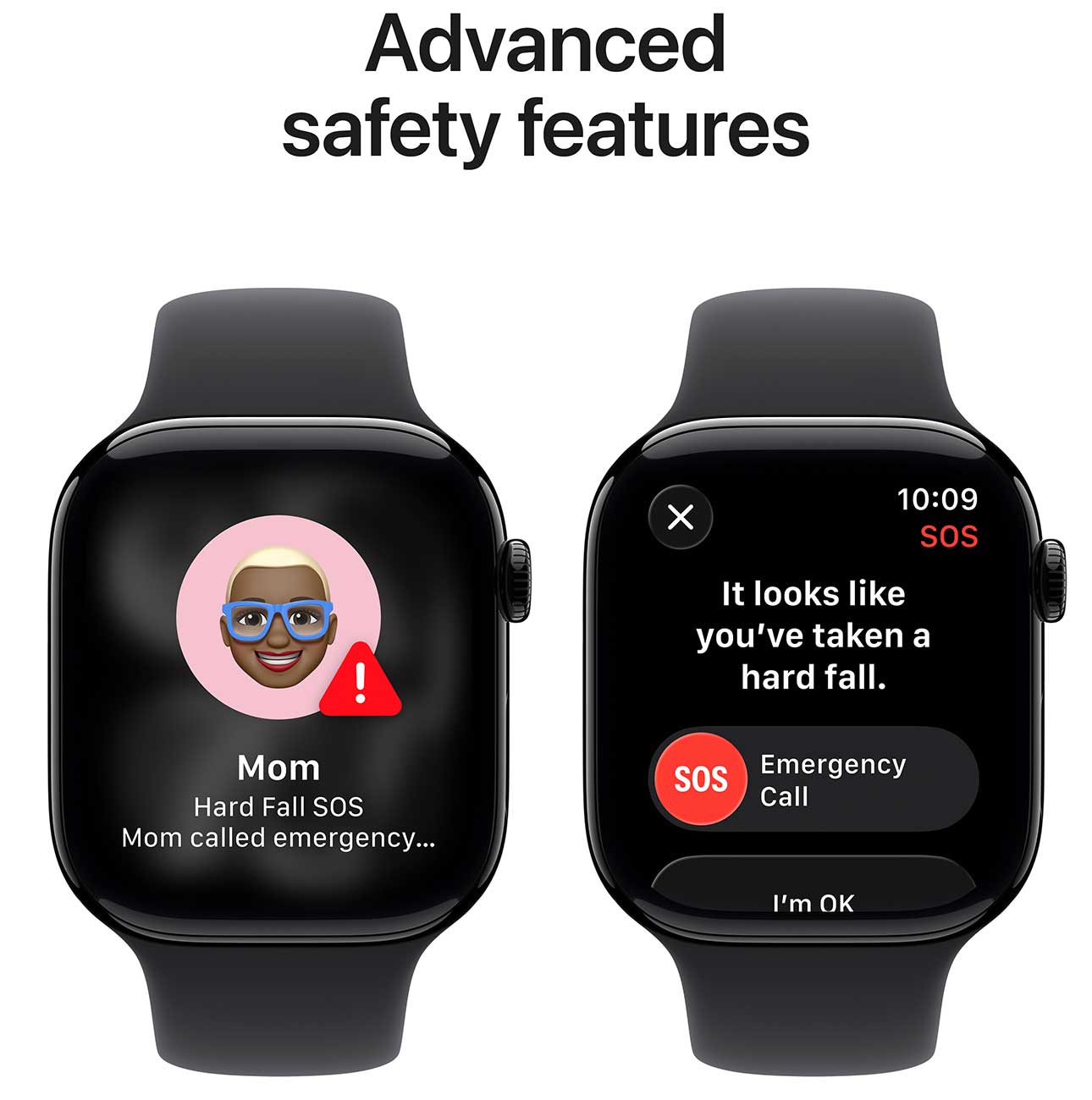 Apple Watch Series 11 GPS 46mm Jet Black Aluminum Case with M/L Black Sport Band Safety Detail
