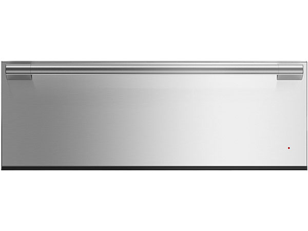 Front view of stainless steel warming drawer