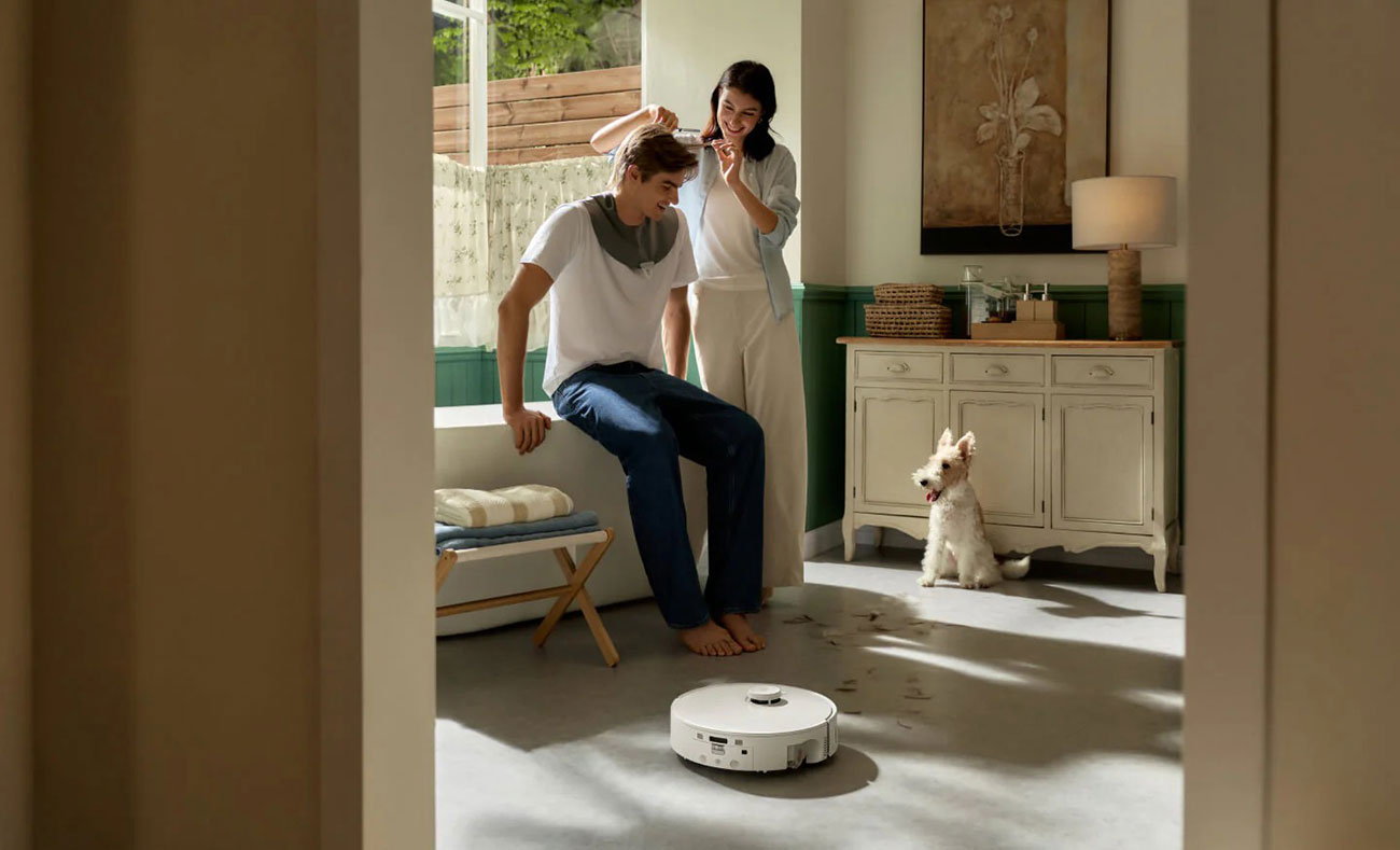View of Roborock Robot Vacuum picking up hair