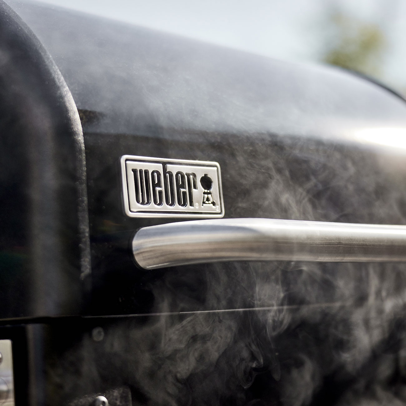 Closeup View of Weber Searwood 600 Pellet Grill Logo