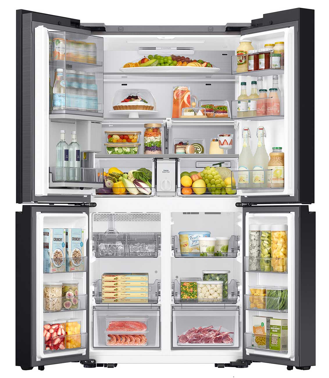 Front of Samsung Refrigerator Open and Filled
