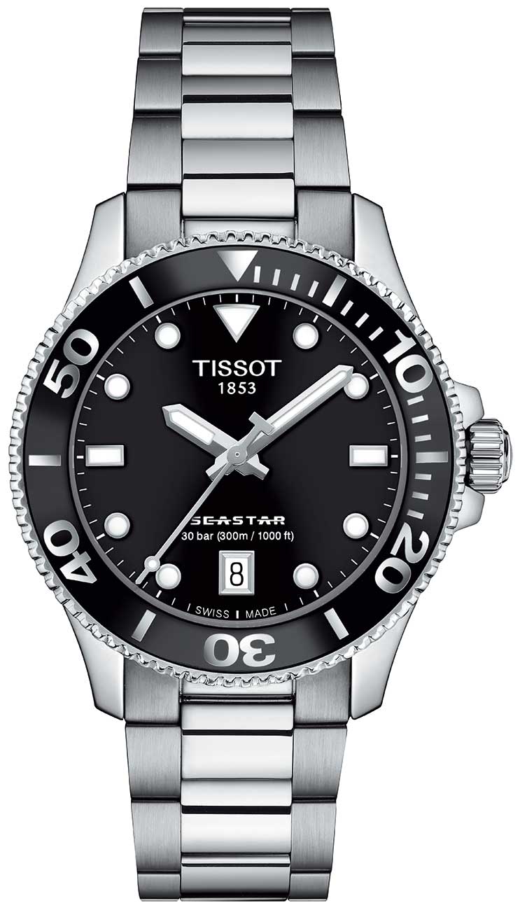 Tissot Seastar 1000 Black Dial SS Watch, 36mm - T1202101105100