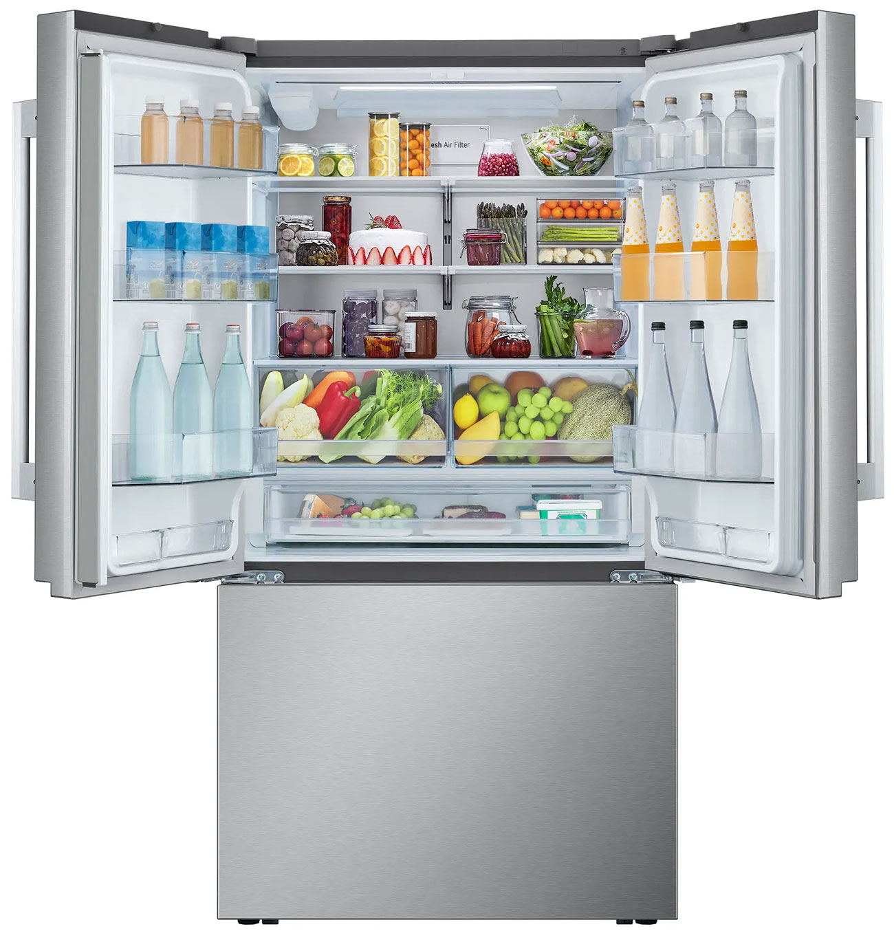 Front View of LG refrigerator Open and Filled