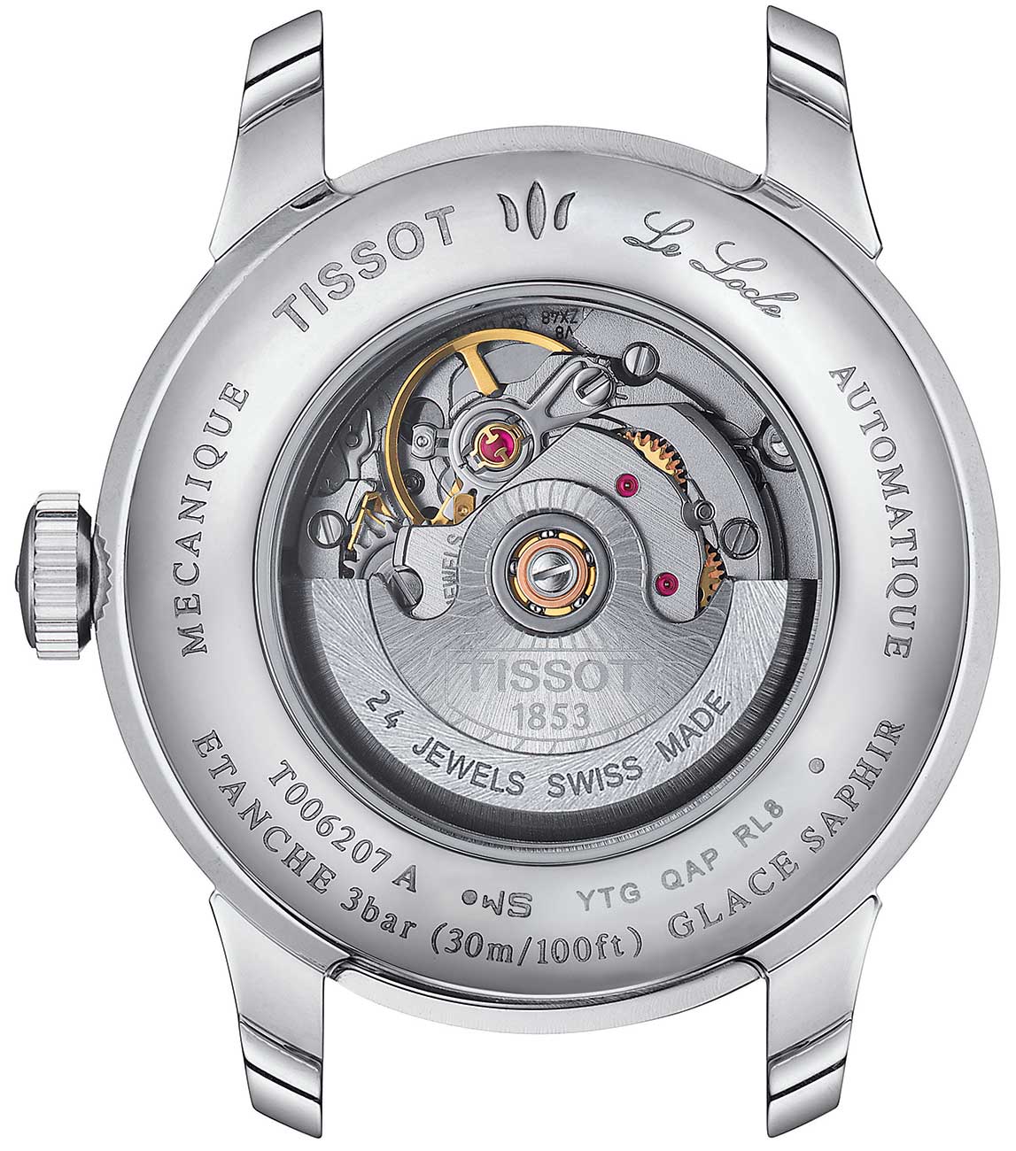 Back view of tissot watch with green dial