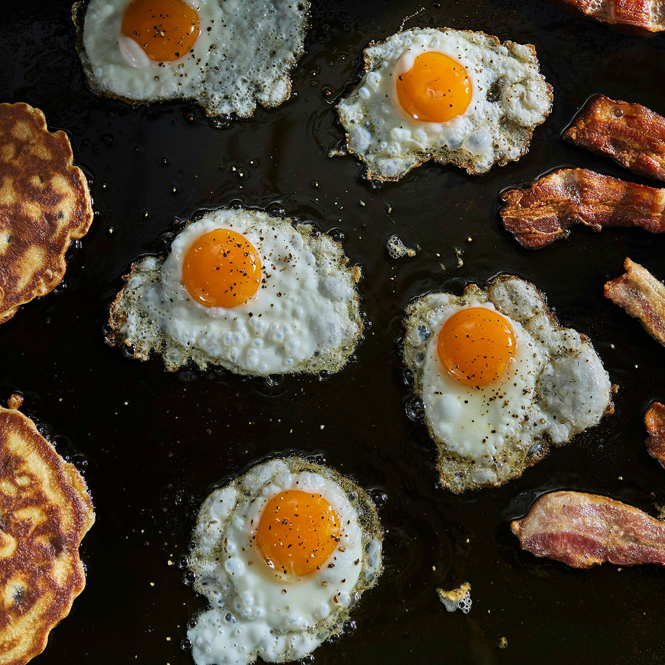 Top view of eggs being cooked on Weber Liquid Propane Griddle