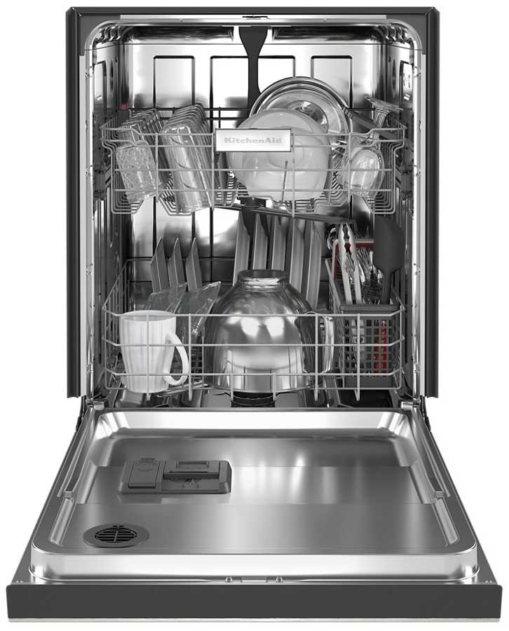 24 Inch Stainless Steel KitchenAid Dishwasher with Dish Racks Full of Clean Dishes