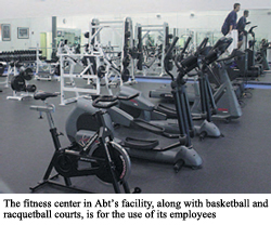 The fitness center in Abt's facility, along with basketball and racquetball courts, is for the use of its employees
