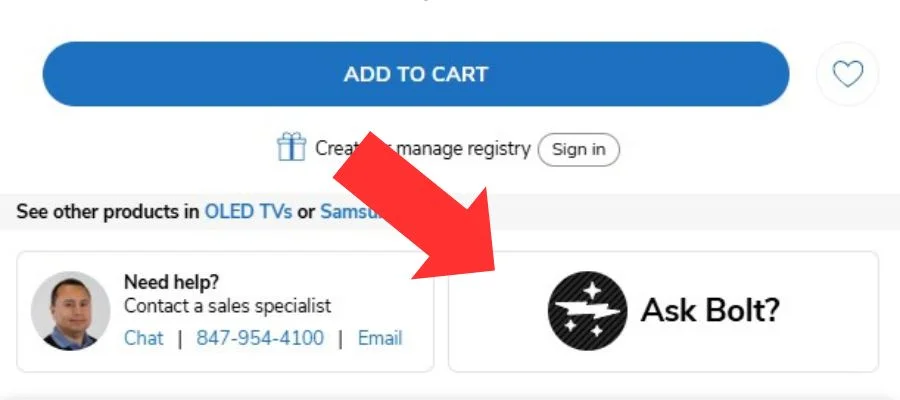 Ask Bolt icon on a product page