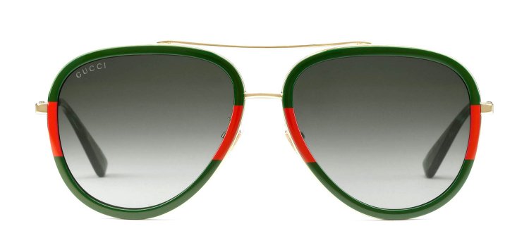 Gucci Red Green Aviator Womens Sunglasses GG0062S-003 57
