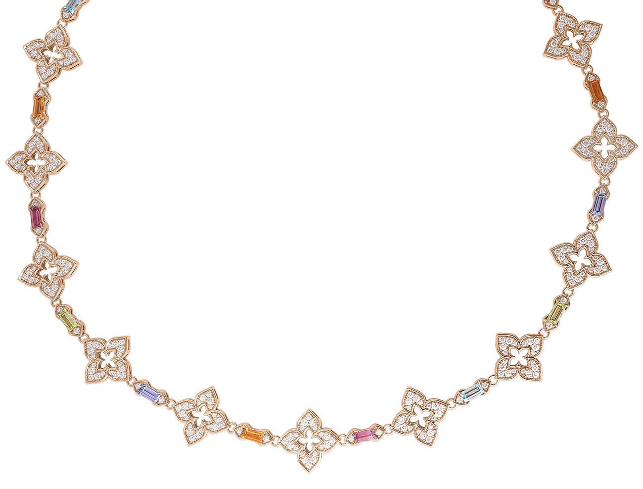 Roberto Coin Venetian Princess Carnival Pave Diamond and Mixed Baguette Flower Necklace in 18K...