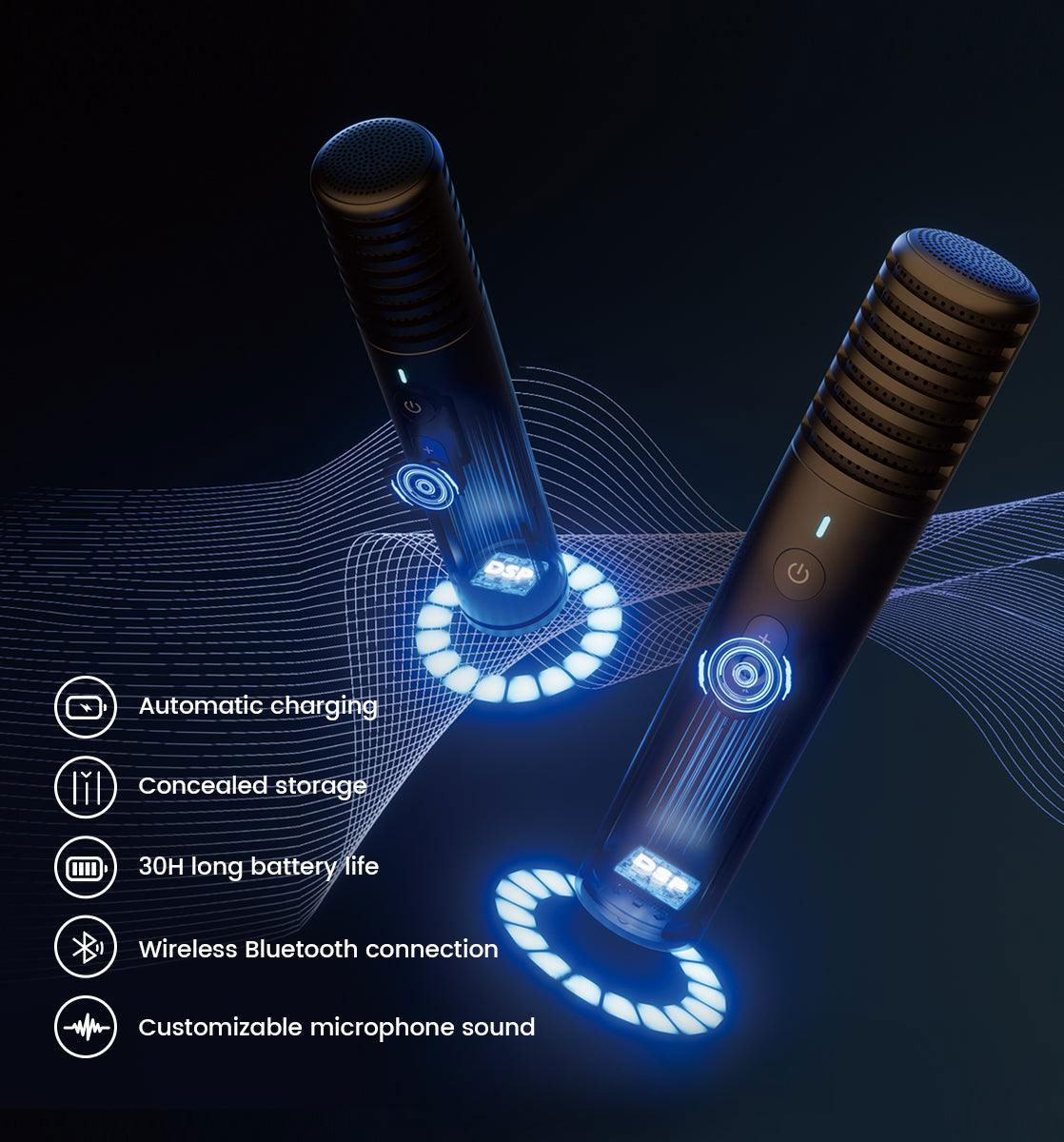 Front View of IKarao Portable Karaoke Machine Microphones Feature