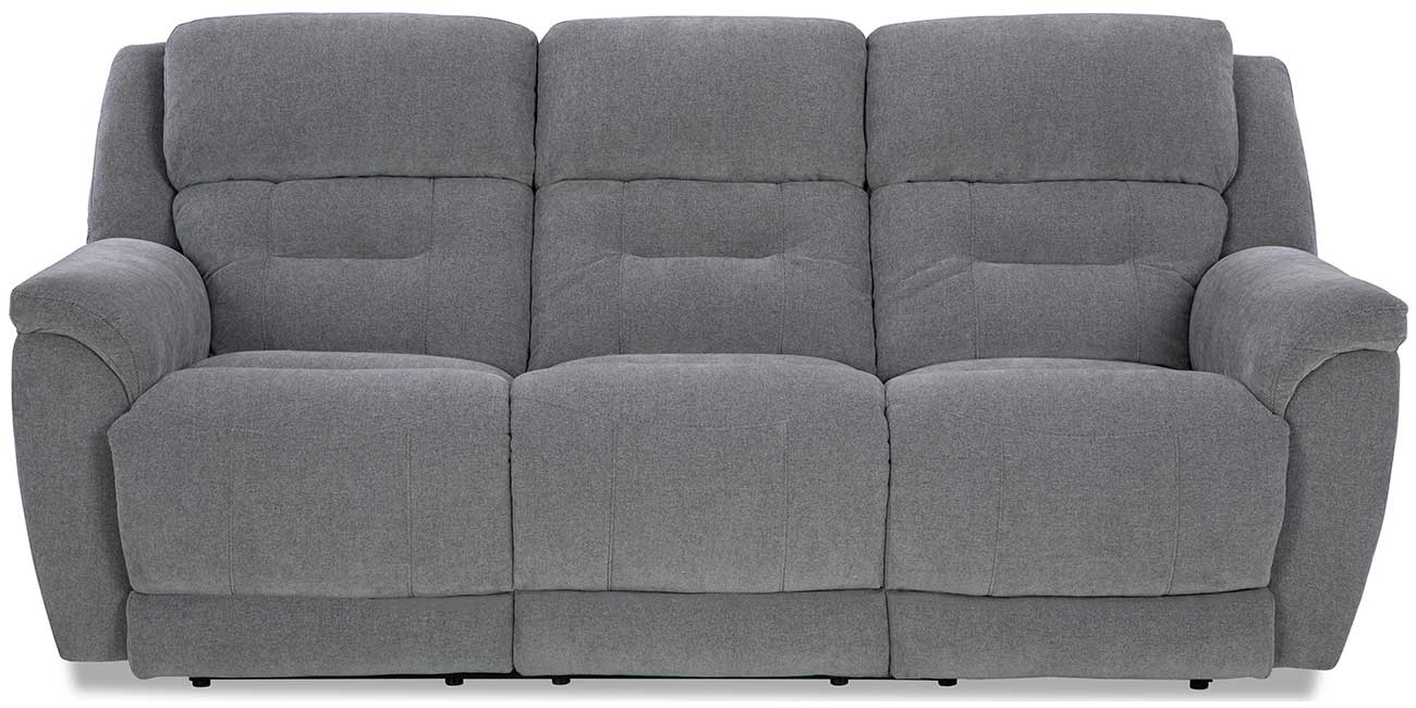 Front view of granite colored reclining sofa