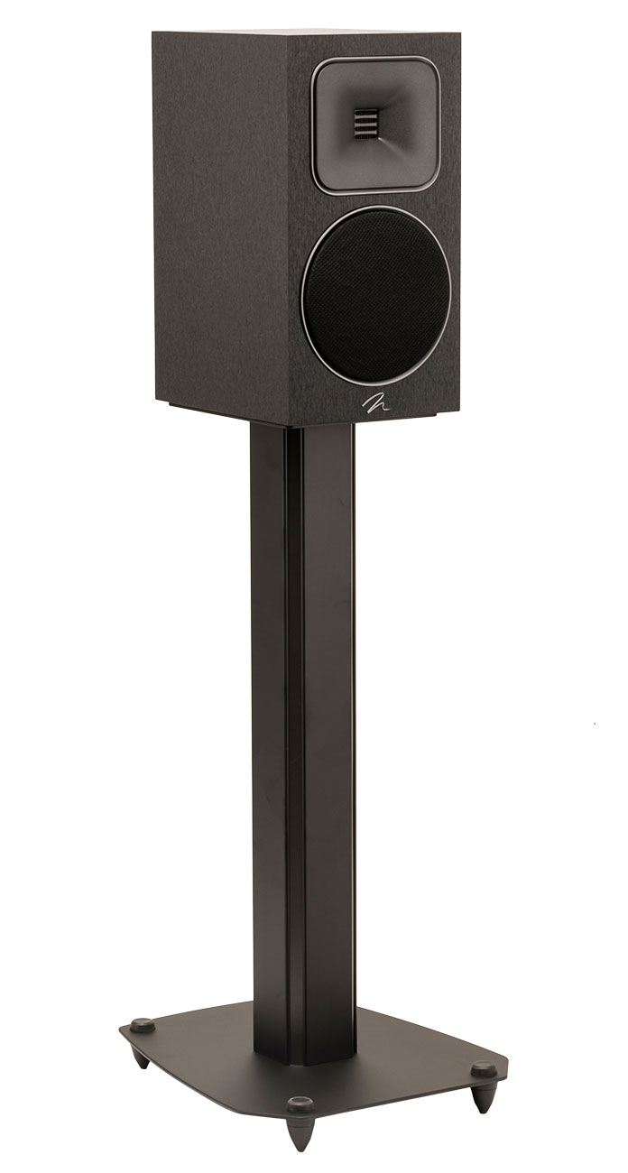 Front Left View of Martin Logan Speaker with Grille and Stand