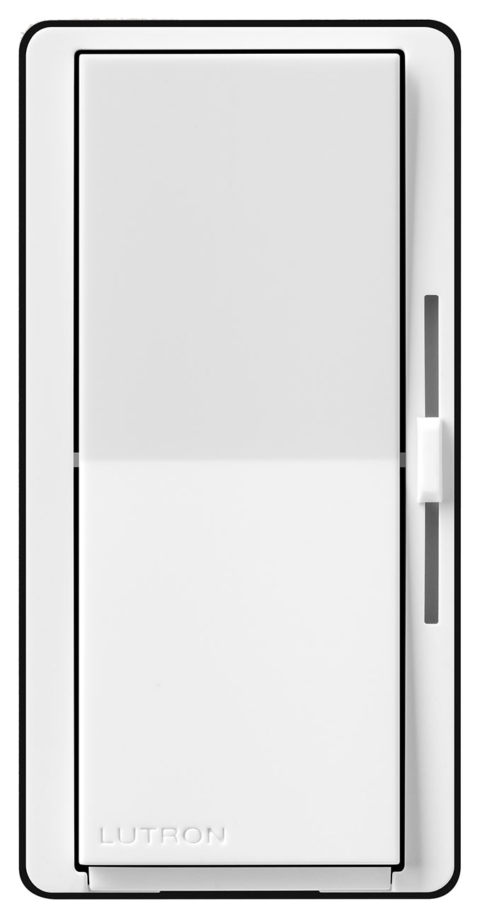 Front view of the Lutron Diva Smart Dimmer for Caseta systems in white finish