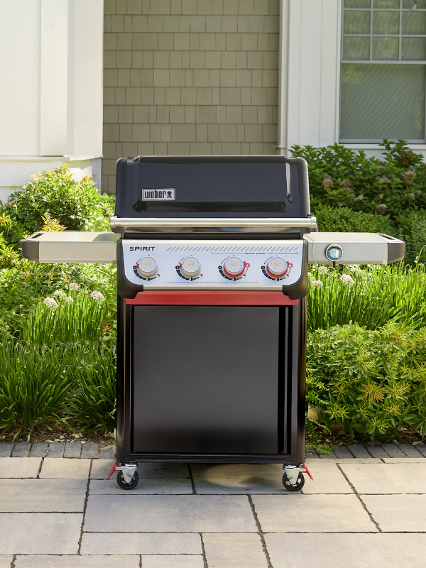 Close up shot on a Weber Spirit Liquid propane grill