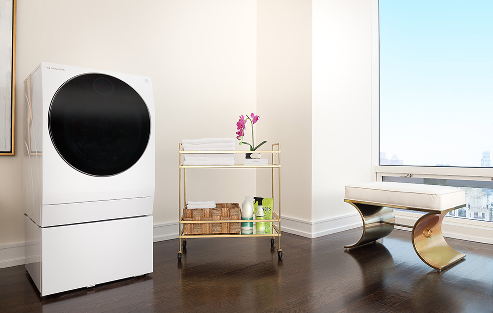 Washer and dryer combo near furniture
