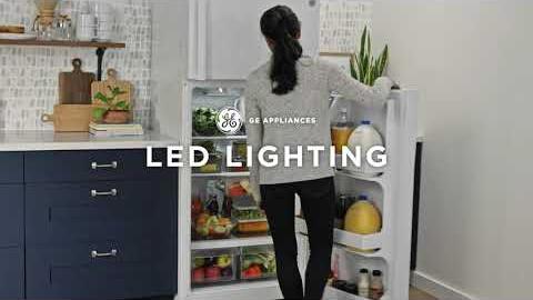 Watch GE Appliances Top-Freezer Refrigerator with LED Lighting