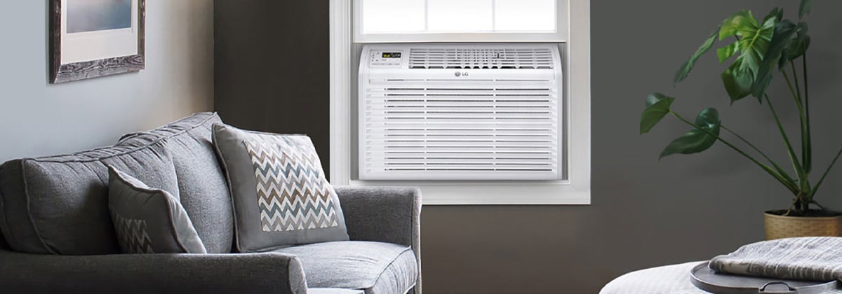 LG Air Conditioner in Room with Couch and Plant