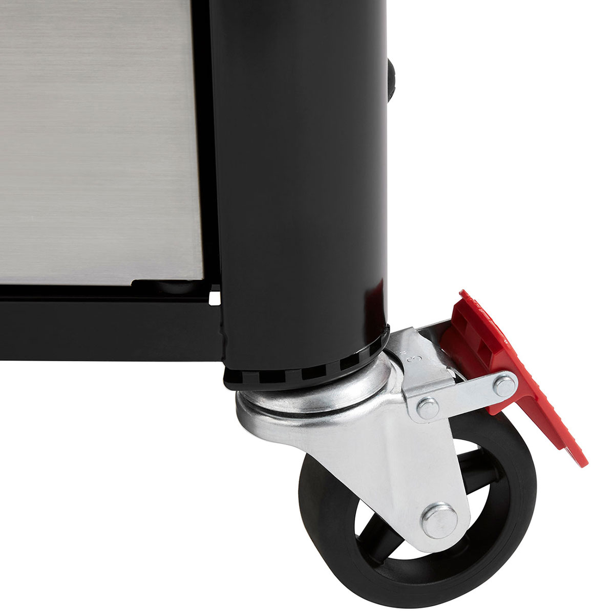 Locked Caster Wheel Under a Weber Natural Gas Grill
