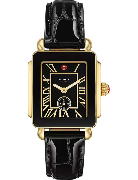 Michele Deco Sport Mid Gold-Plated Noir Leather Watch  display picture 1