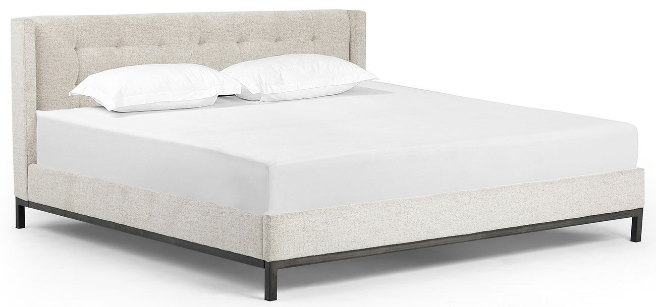 Right angle view of Four Hands Plushtone Linen Queen Newhall Bed