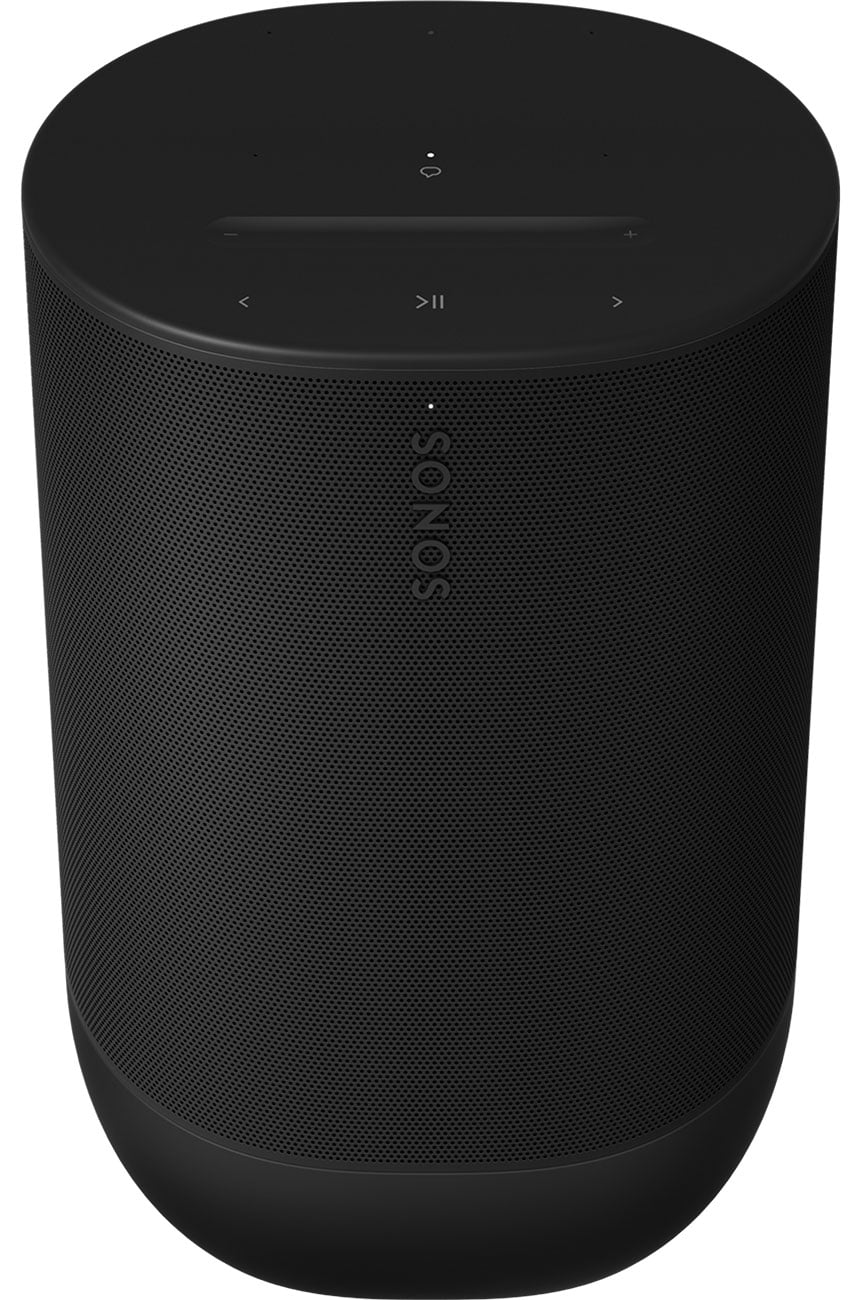 Top front view of the Sonos Move 2 portable speaker in black finish