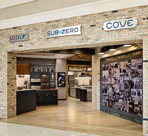Wide shot view of the Sub Zero Wolf and Cove Showroom entrance off the abt atrium