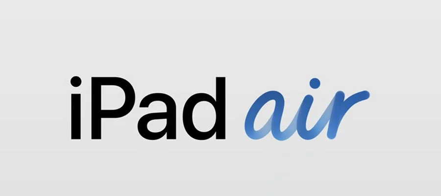 white background with black text that reads ipad next to blue brushstroke-style text that reads "air"
